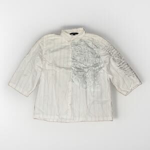 Straight Faded Graphic Print Button Down Shirt White M Eurosleeve Cropped 20x24